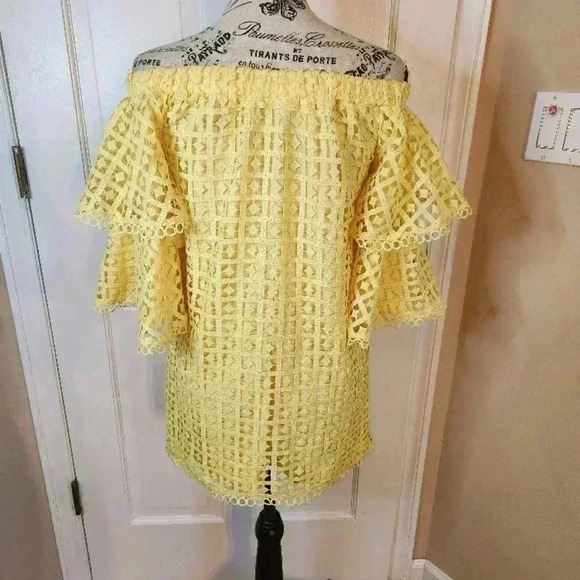 NWT Just Me Yellow Off-the-Shoulder Mini Dress with Ruffled Sleeves, small - Picture 2 of 10